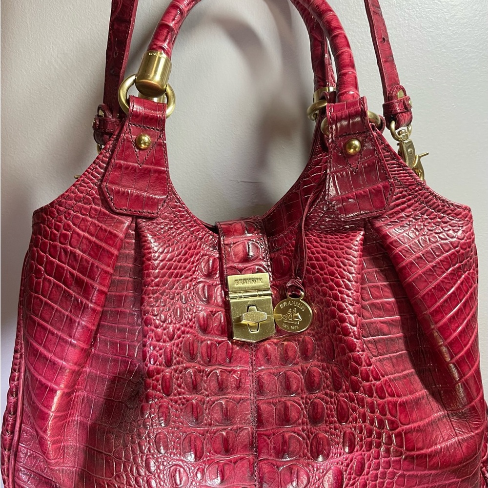 Brahmin Elisa Lg Hobo Crimson Croc-Embossed Shoulder Bag with matching wallet. - Picture 4 of 16